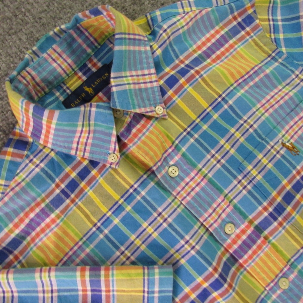 Ralph Lauren Shirt Mens Small Blue Plaid Short Sleeve Pocket Multicolor Pony